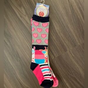 Jefferies Socks Pink Heart and Stripe Kids Socks size XS Shoe Size 6-11 NWT